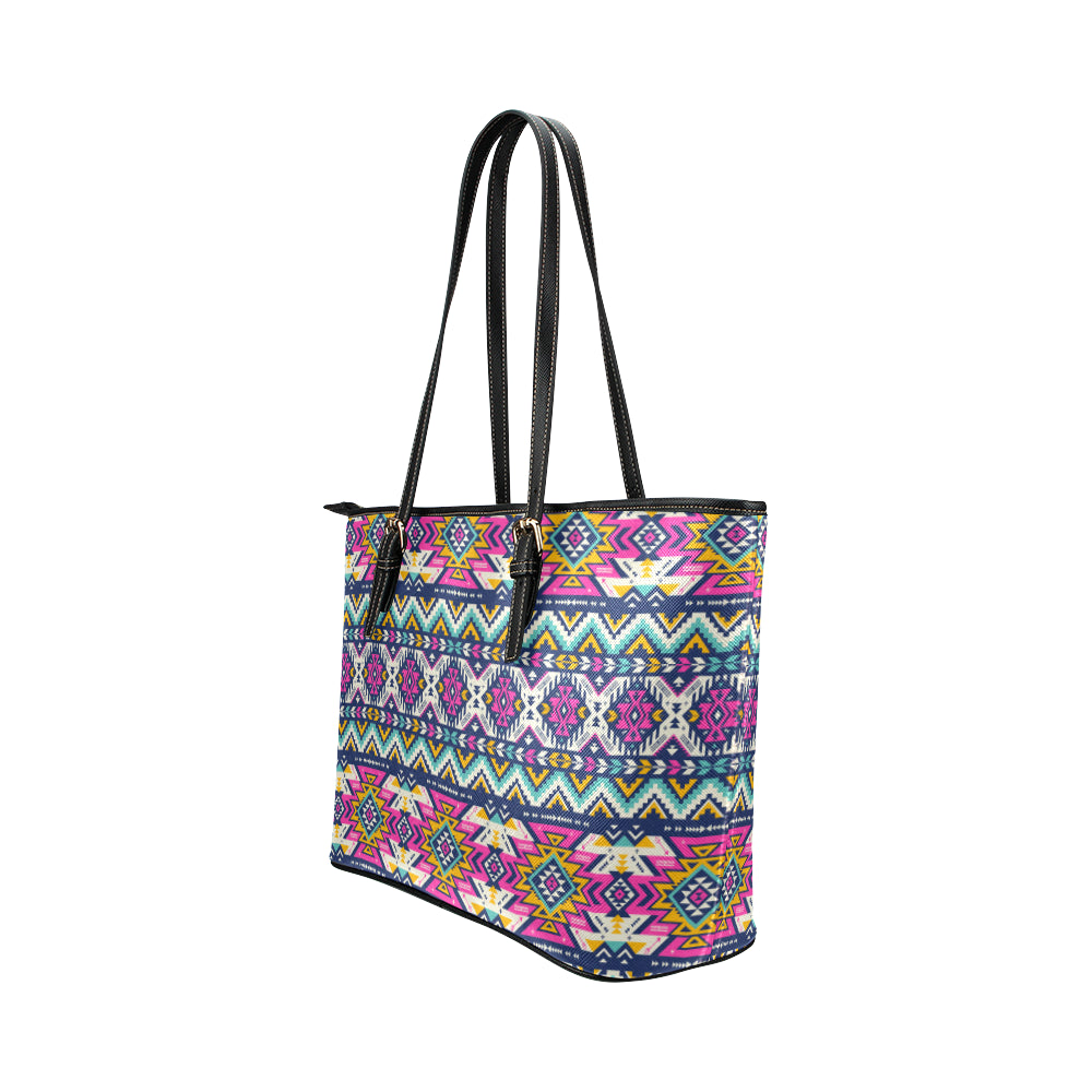 Aztec Pink Geometric Print Pattern Leather Tote Bag