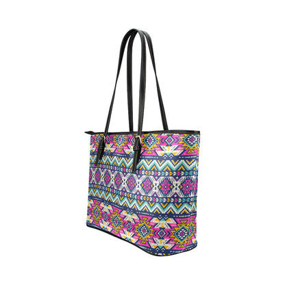 Aztec Pink Geometric Print Pattern Leather Tote Bag
