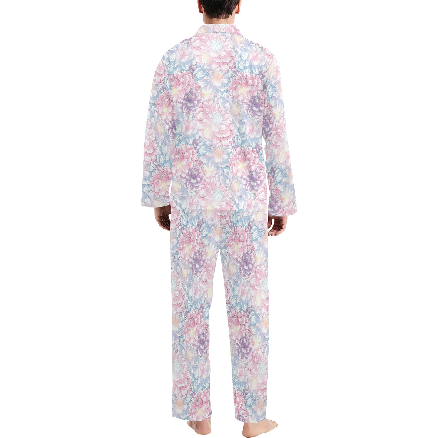 Dahlia Pattern Print Design 01 Men's Long Pajama Set