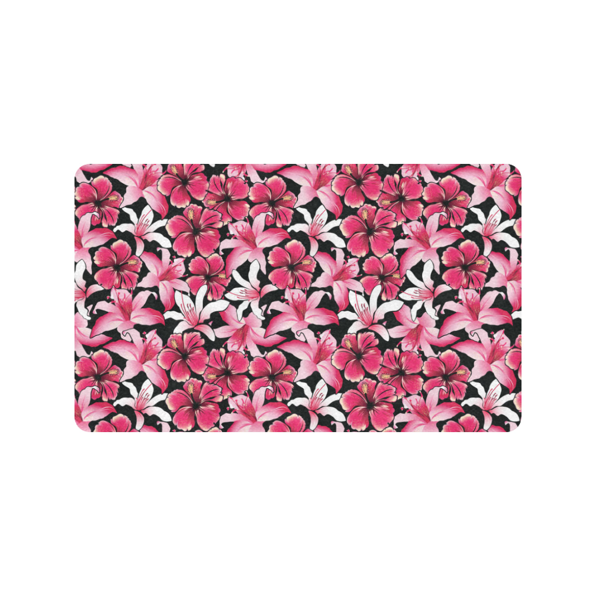 Flower Hawaiian Pink Red  Hibiscus Print Rubber Doormat