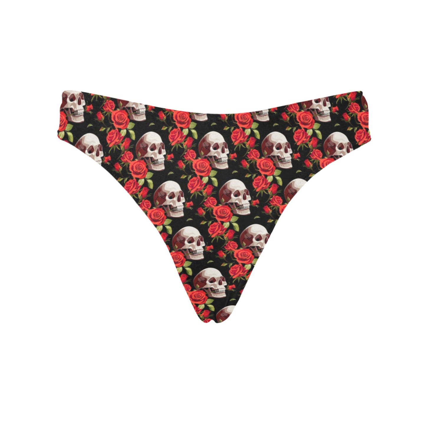 Red Rose Skull Design Print Women's Thongs
