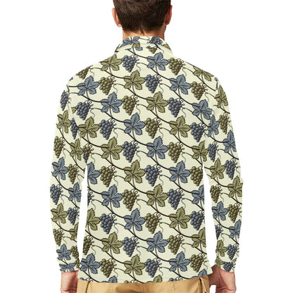 Grape Pattern Print Design GP03 Long Sleeve Polo Shirt For Men's