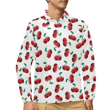 Cherry Pattern Print Design 01 Long Sleeve Polo Shirt For Men's
