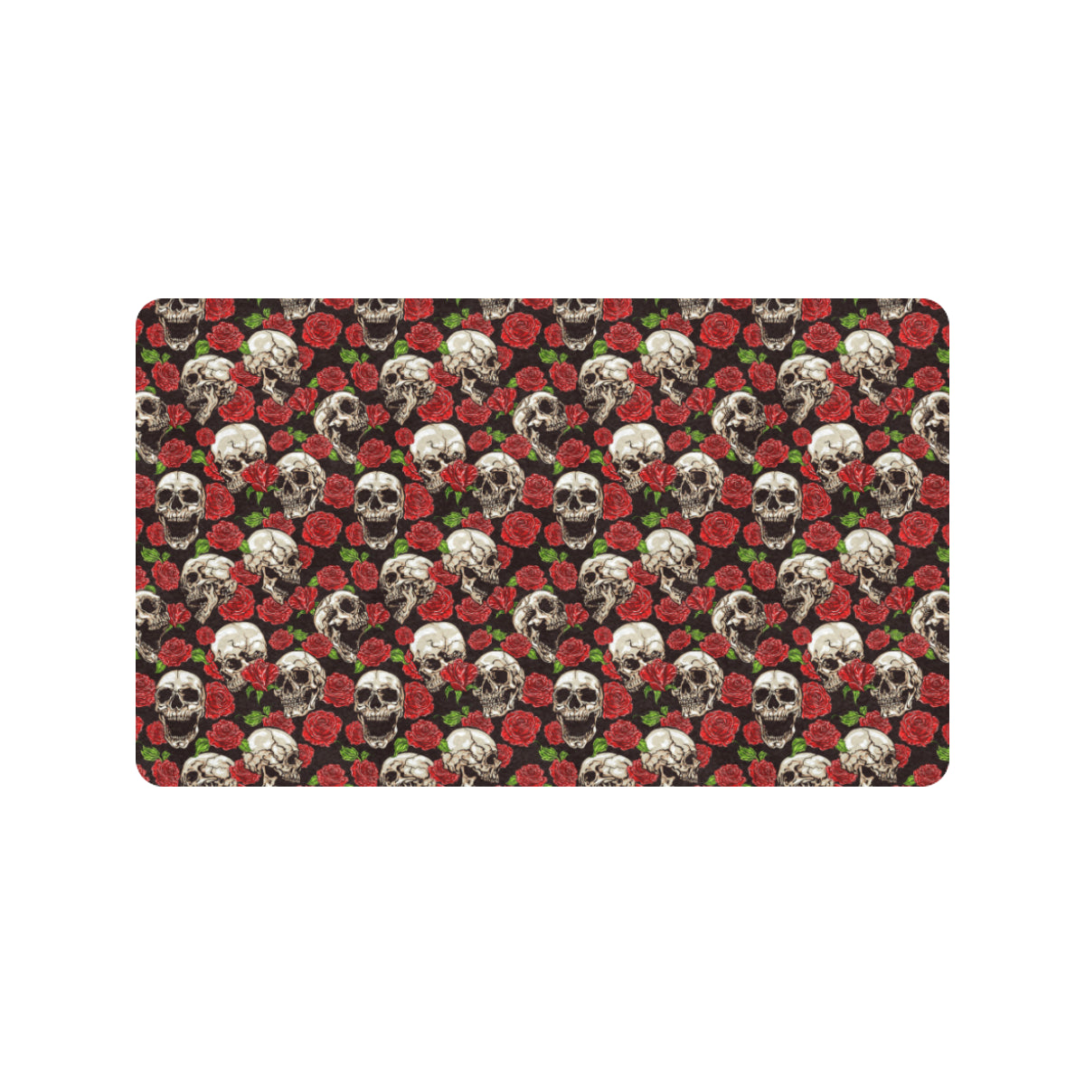 Skull Roses Design Themed Print Rubber Doormat