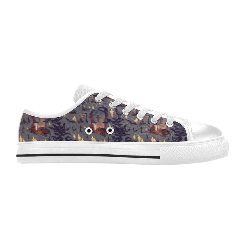 Creepy Graveyard Print Design LKS301 Women's White Low Top Shoes