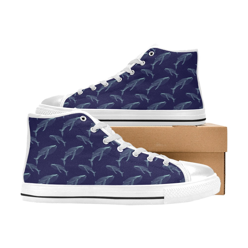 Blue Whale Print Design LKS402 Men's High Top Canvas Shoes