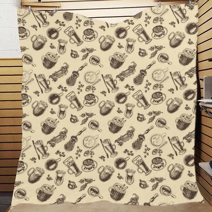 Coffee Pattern Print Design 05 Premium Quilt