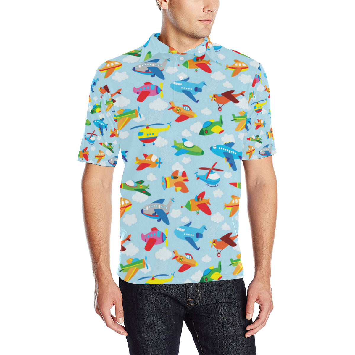 Airplane Colorful Pattern Print Design 01 Men Polo Shirt