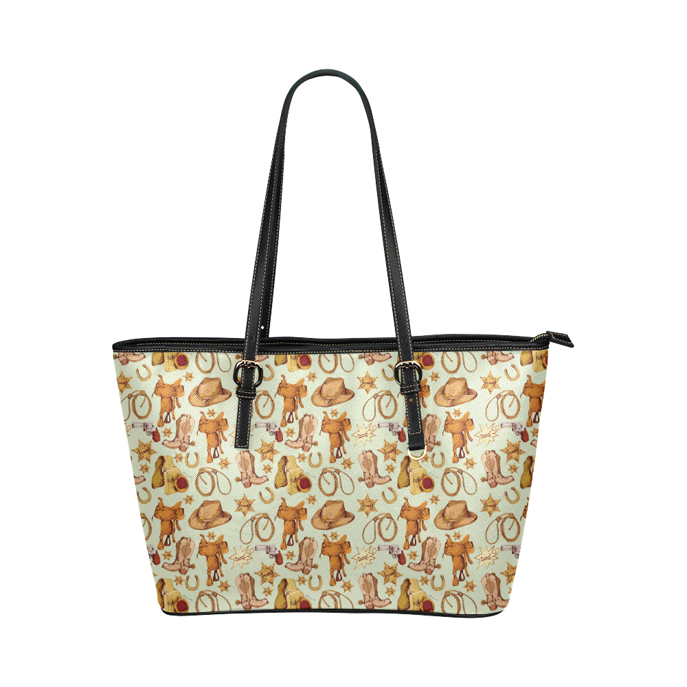 Western Cowboy Design Pattern Leather Tote Bag
