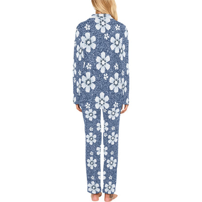 Jean Flower Pattern Print Design 03 Women's Long Pajama Set