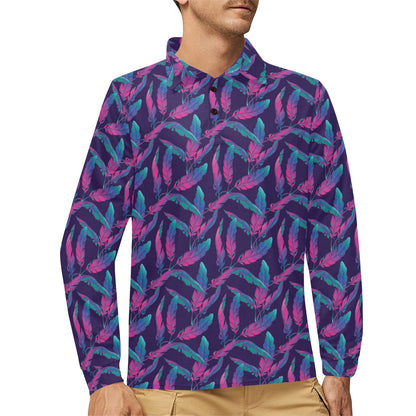 Banana Leaf Pattern Print Design 08 Long Sleeve Polo Shirt For Men's