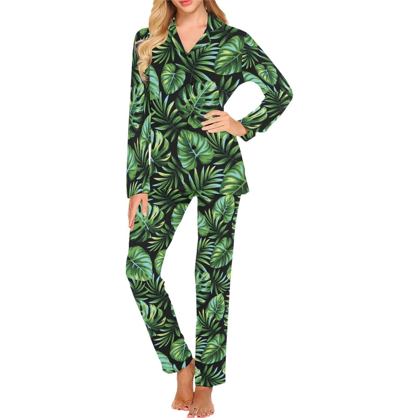 Palm Leaves Pattern Print Design PL013 Women's Long Pajama Set