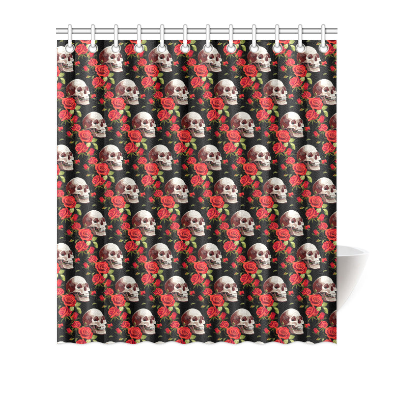 Red Rose Skull Design Print Shower Curtain