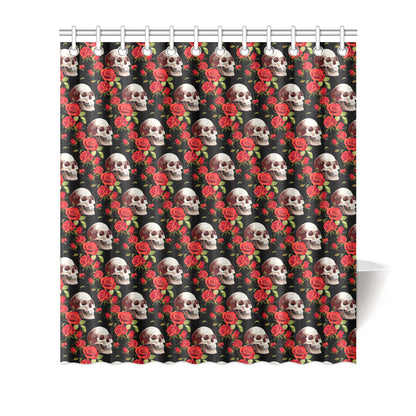 Red Rose Skull Design Print Shower Curtain