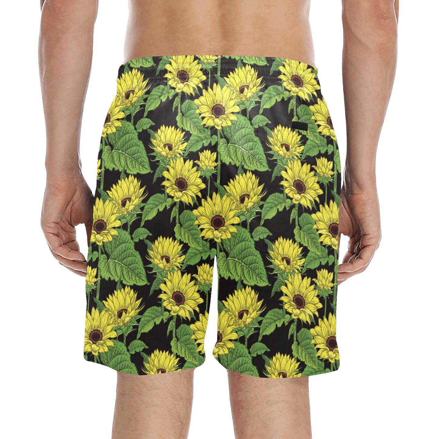 Sunflower Print Design LKS3010 Men's Swim Trunks Beach Shorts