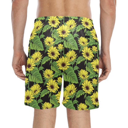 Sunflower Print Design LKS3010 Men's Swim Trunks Beach Shorts