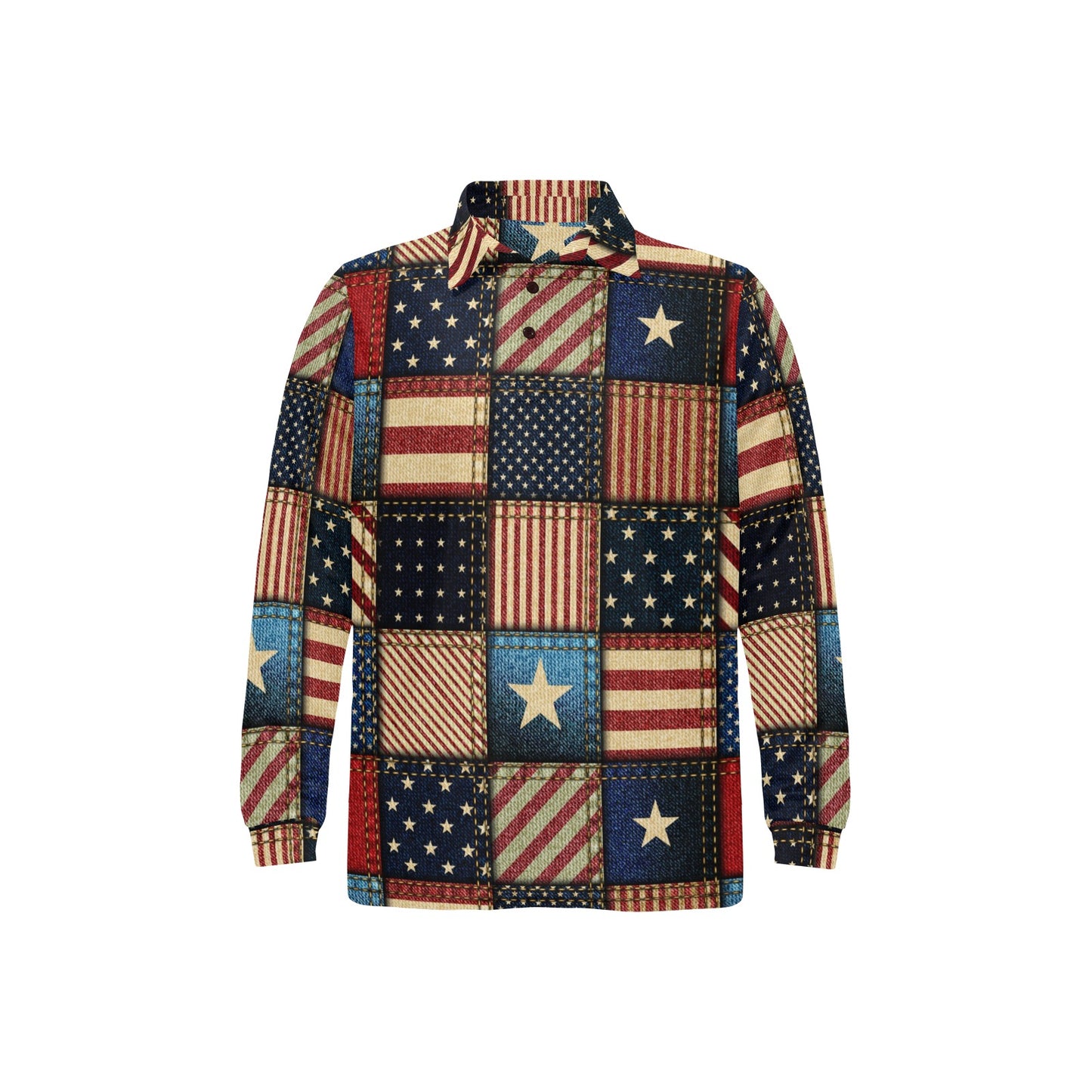 American flag Patchwork Design Long Sleeve Polo Shirt For Men's