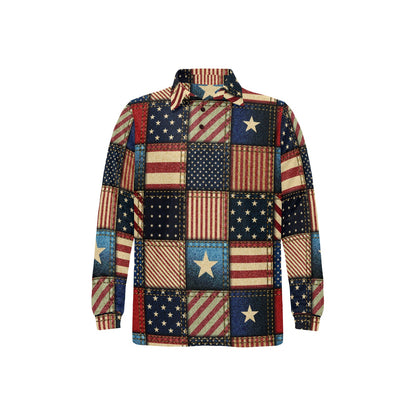 American flag Patchwork Design Long Sleeve Polo Shirt For Men's