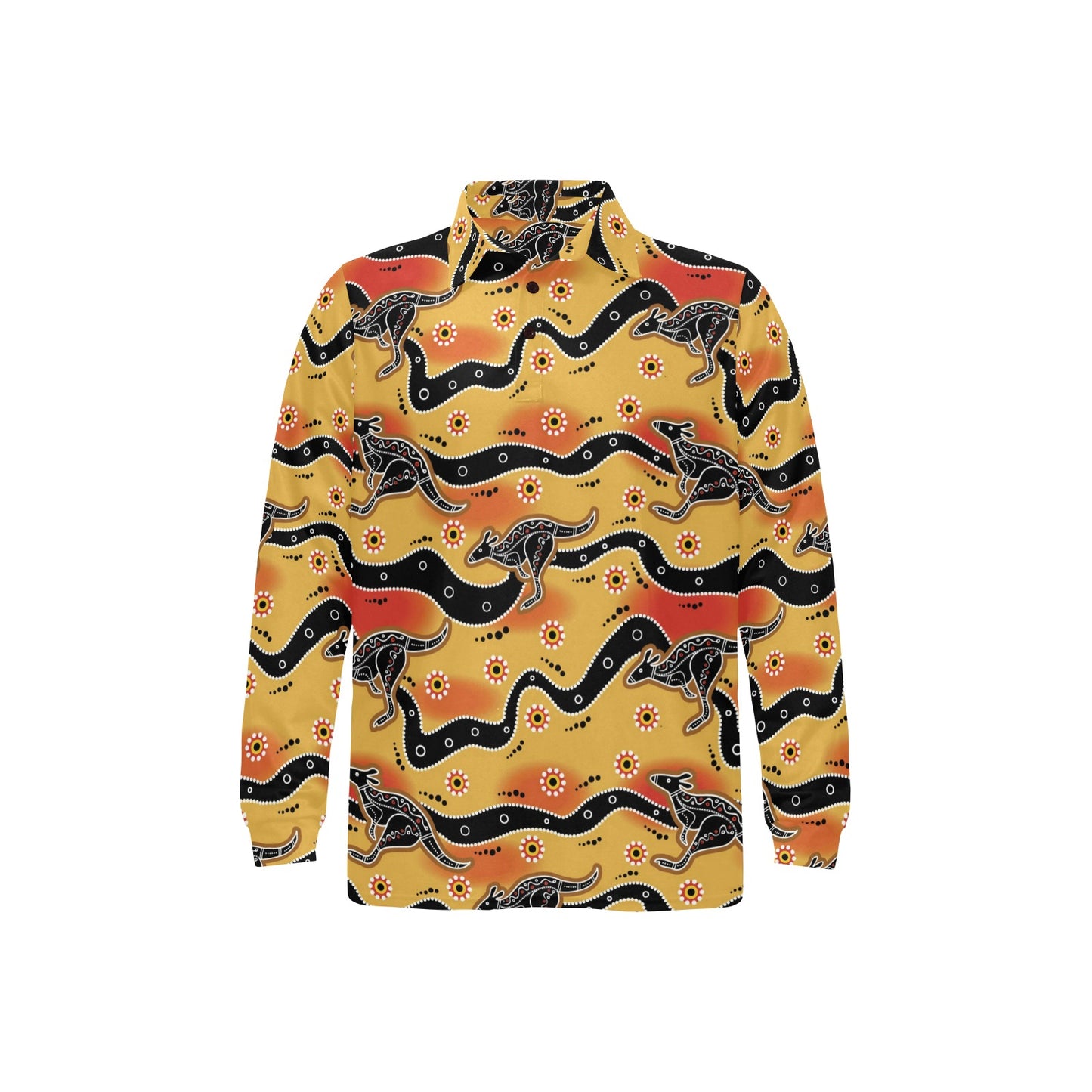 Kangaroos Aboriginal Pattern Print Design 06 Long Sleeve Polo Shirt For Men's