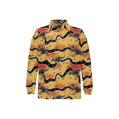 Kangaroos Aboriginal Pattern Print Design 06 Long Sleeve Polo Shirt For Men's
