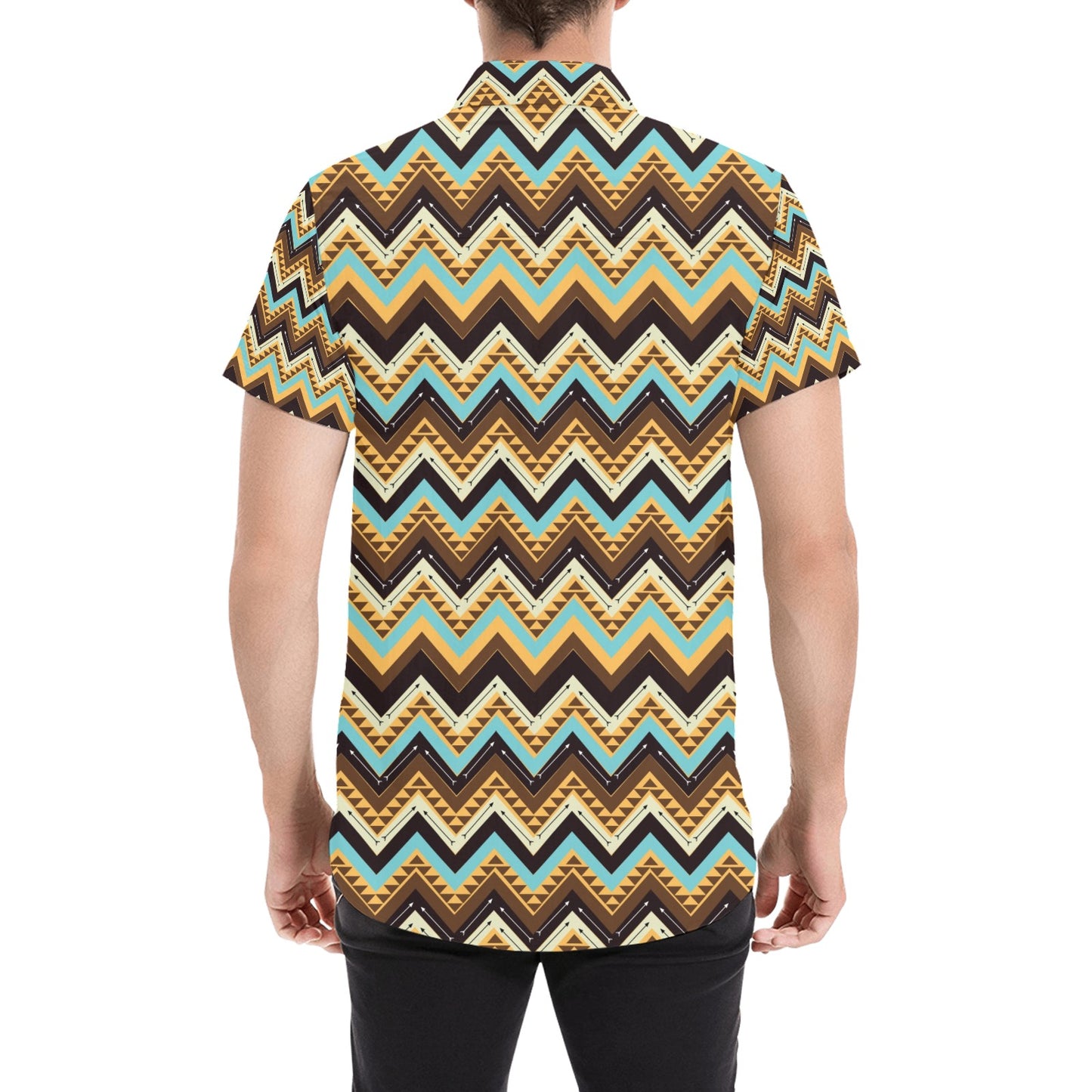 Southwest Pattern Print Design LKS301 Men Short Sleeve Button Up Shirt