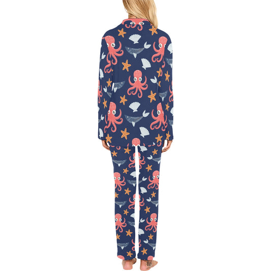 Octopus Pattern Print Design A04 Women's Long Pajama Set