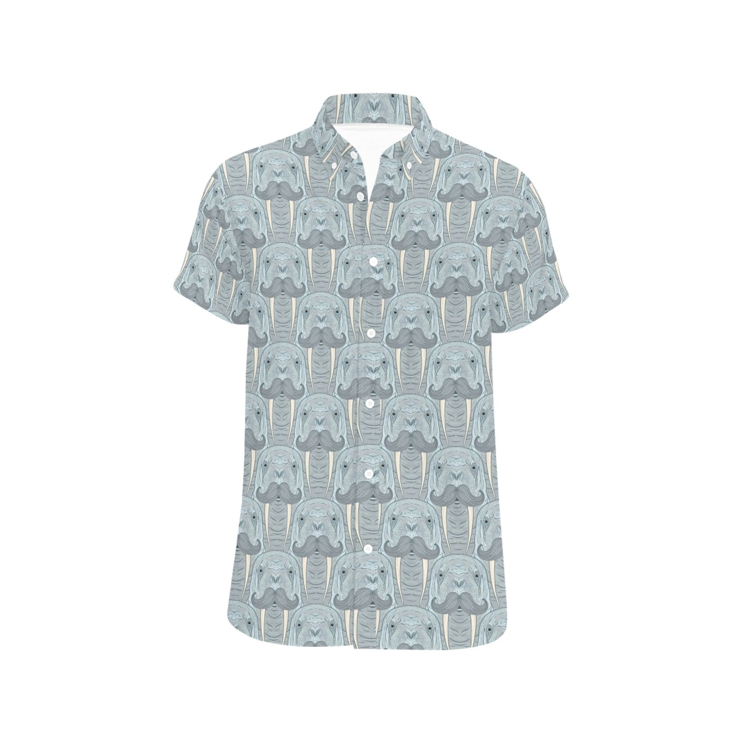 Walrus Print Design LKS402 Men Short Sleeve Button Up Shirt