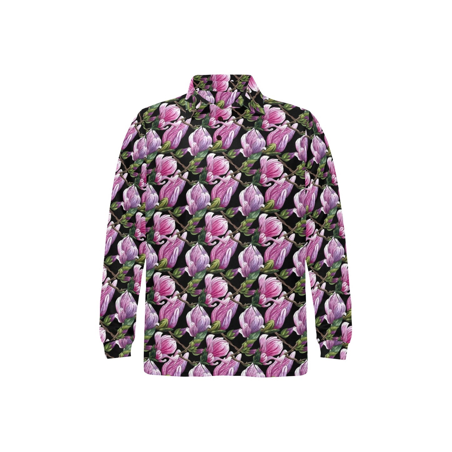 Magnolia Pattern Print Design MAG011 Long Sleeve Polo Shirt For Men's