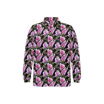 Magnolia Pattern Print Design MAG011 Long Sleeve Polo Shirt For Men's