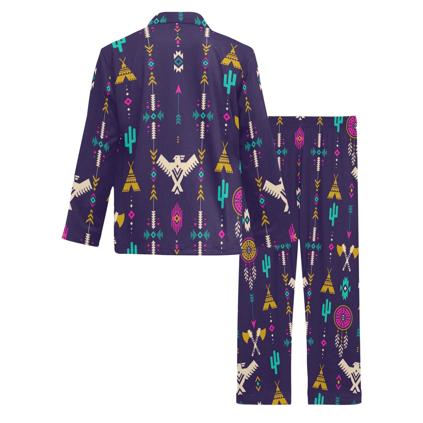 Native American Eagle Indian Pattern Men's Long Pajama Set