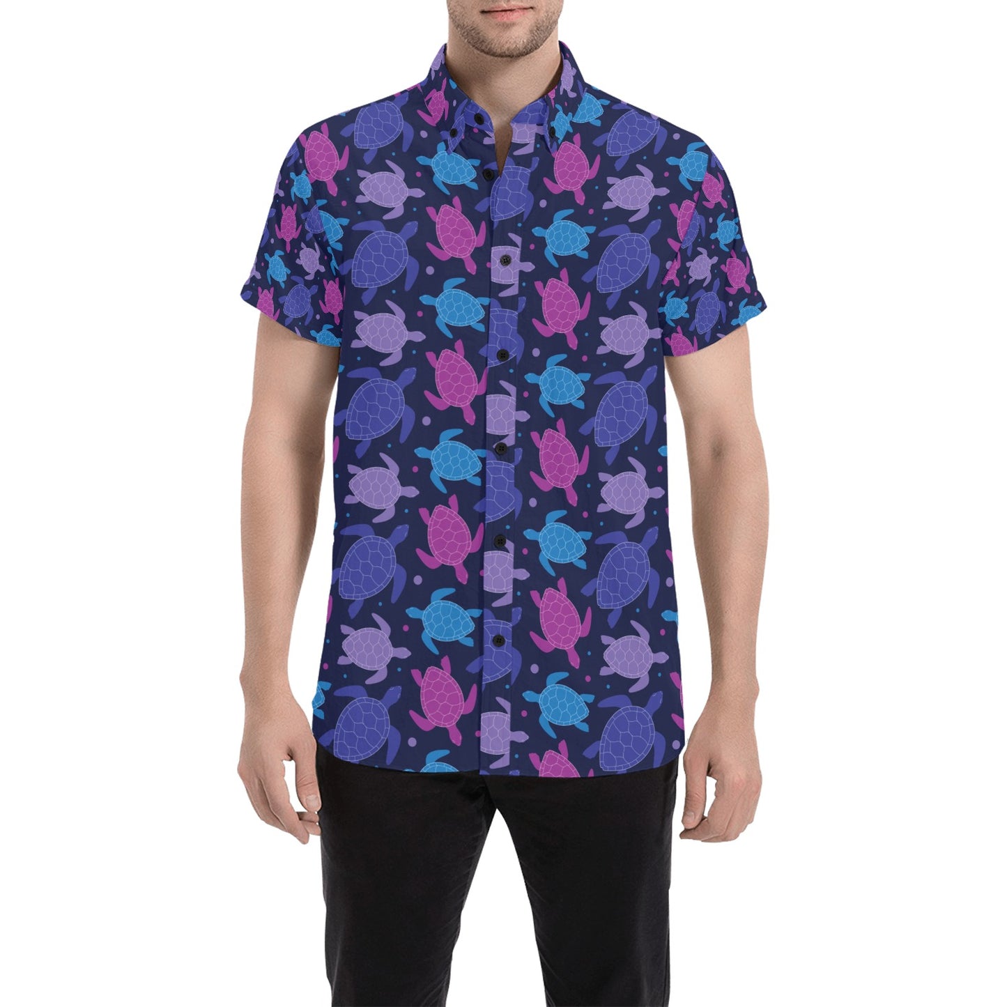 Sea Turtle Print Design LKS309 Men Short Sleeve Button Up Shirt