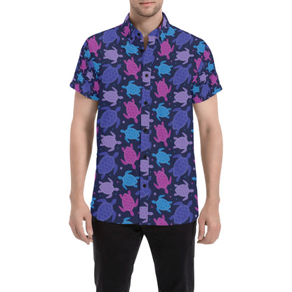 Sea Turtle Print Design LKS309 Men Short Sleeve Button Up Shirt