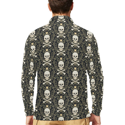 Skull King Print Design LKS307 Long Sleeve Polo Shirt For Men's
