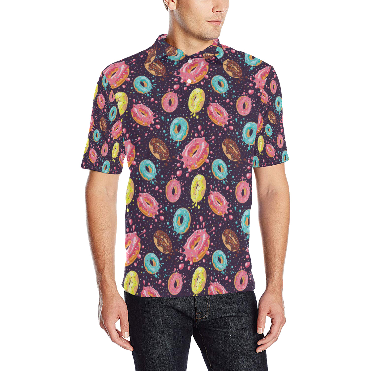 Donut Pattern Print Design DN03 Men Polo Shirt