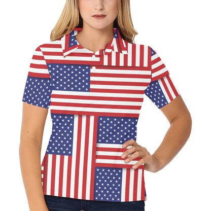 Patriotic US Flag Pattern Print Design A01 Women's Polo Shirt