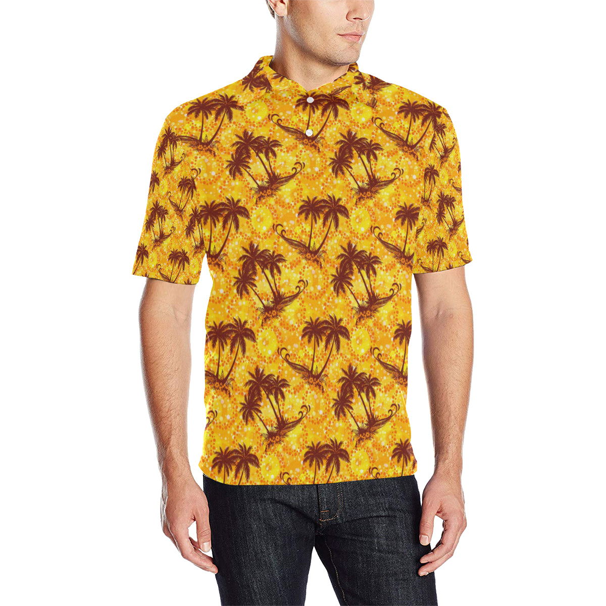 Palm Tree Pattern Print Design PT012 Men Polo Shirt