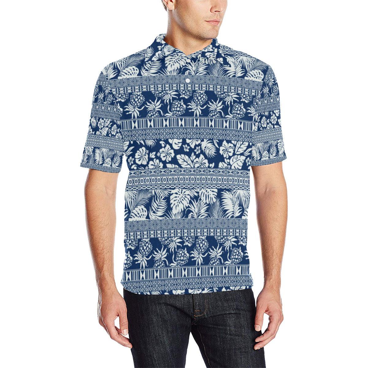 Hawaiian Themed Pattern Print Design H020 Men Polo Shirt