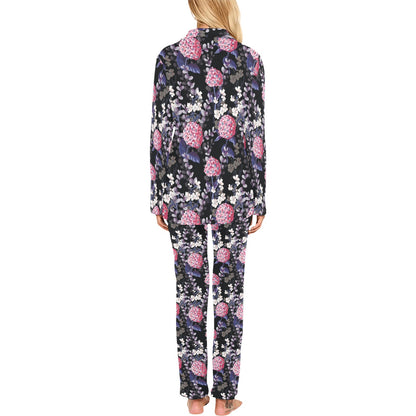 Hydrangea Pattern Print Design HD04 Women's Long Pajama Set
