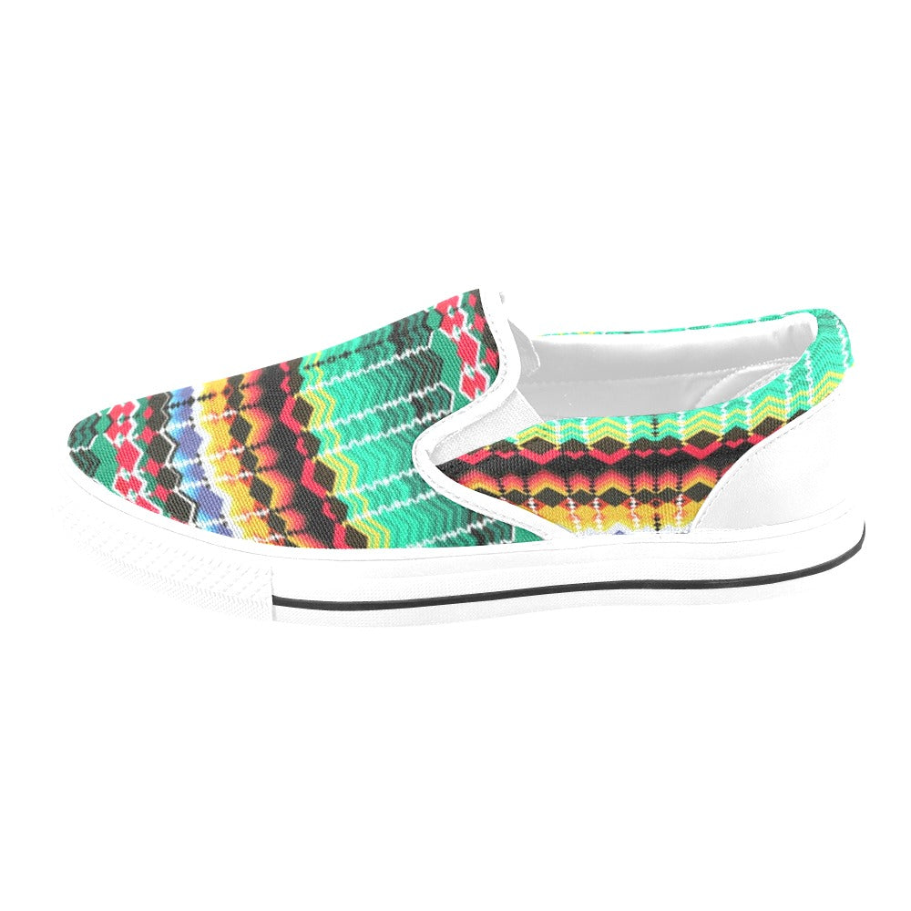 Serape Print Design LKS307 White Slip Ons Canvas Women's Shoes