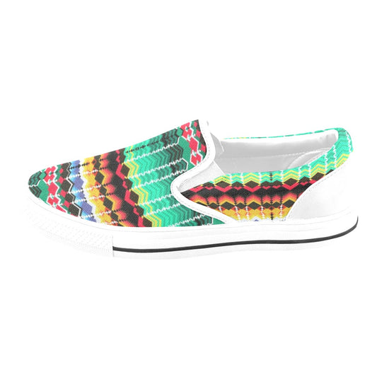 Serape Print Design LKS307 White Slip Ons Canvas Women's Shoes
