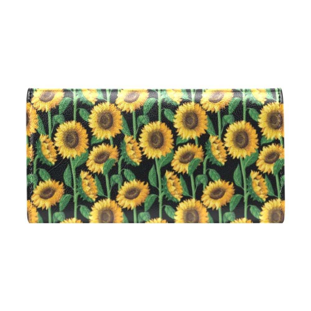 Sunflower Realistic Print Pattern Women's Trifold Wallet