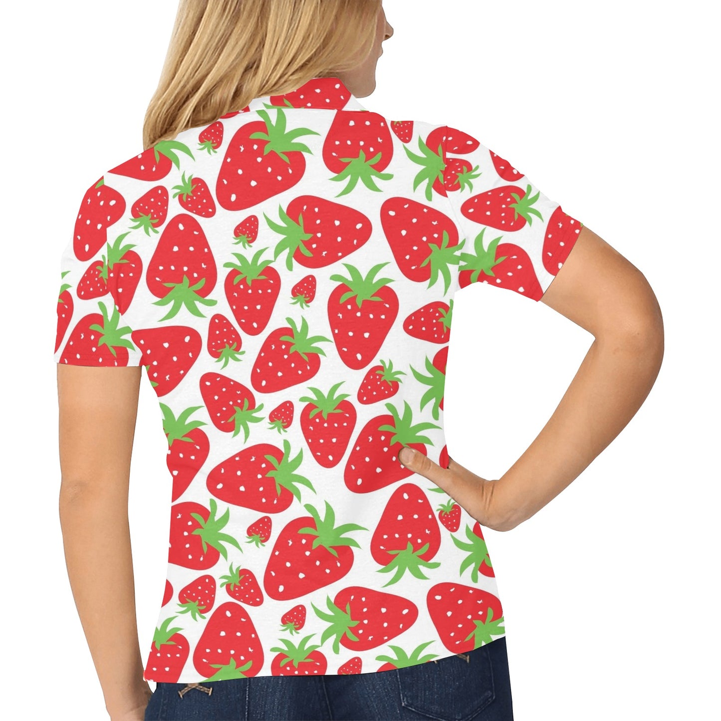Strawberry Pattern Print Design SB01 Women's Polo Shirt