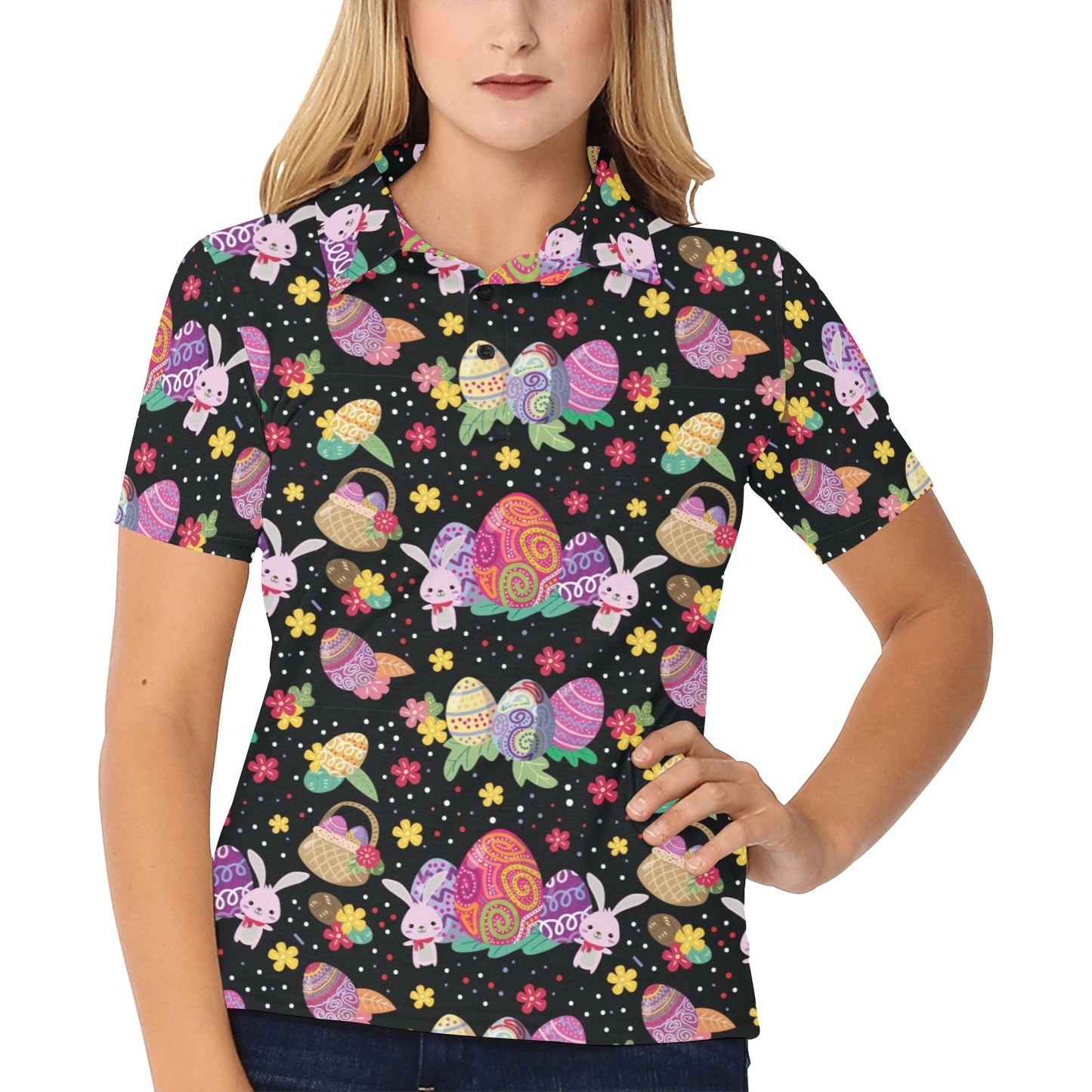 Easter Eggs Pattern Print Design RB06 Women's Polo Shirt