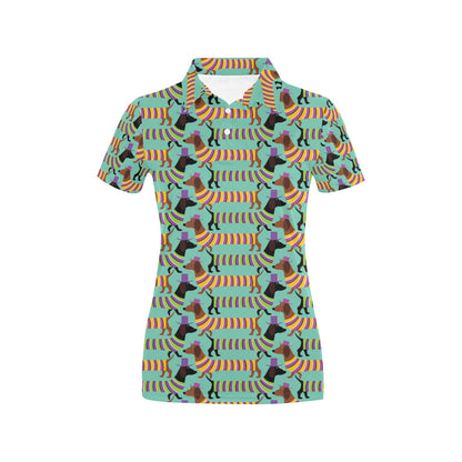 Dachshund Pattern Print Design 05 Women's Polo Shirt