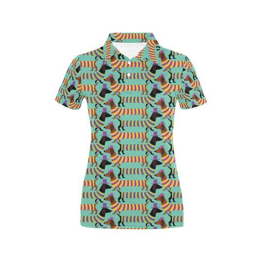 Dachshund Pattern Print Design 05 Women's Polo Shirt