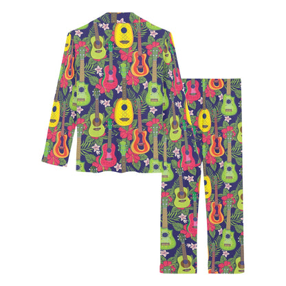 Ukulele Tropical Pattern Print Design 03 Women's Long Pajama Set