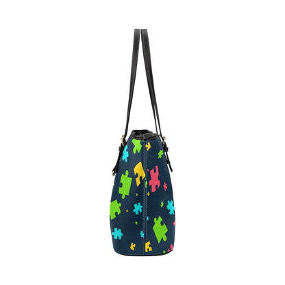 Autism Awareness Colorful Design Print Leather Tote Bag