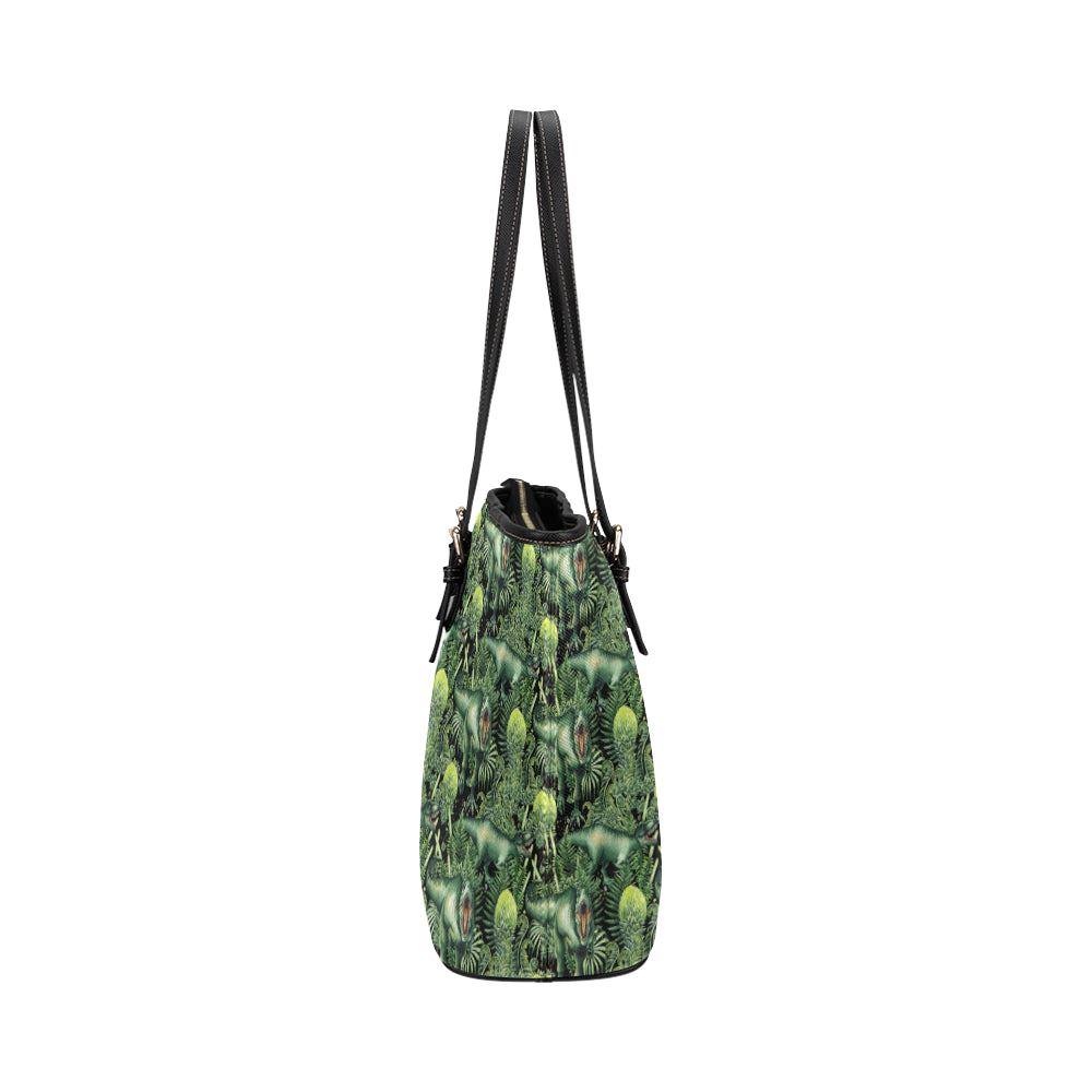 Dinosaur T Rex Print Pattern Leather Tote Bag