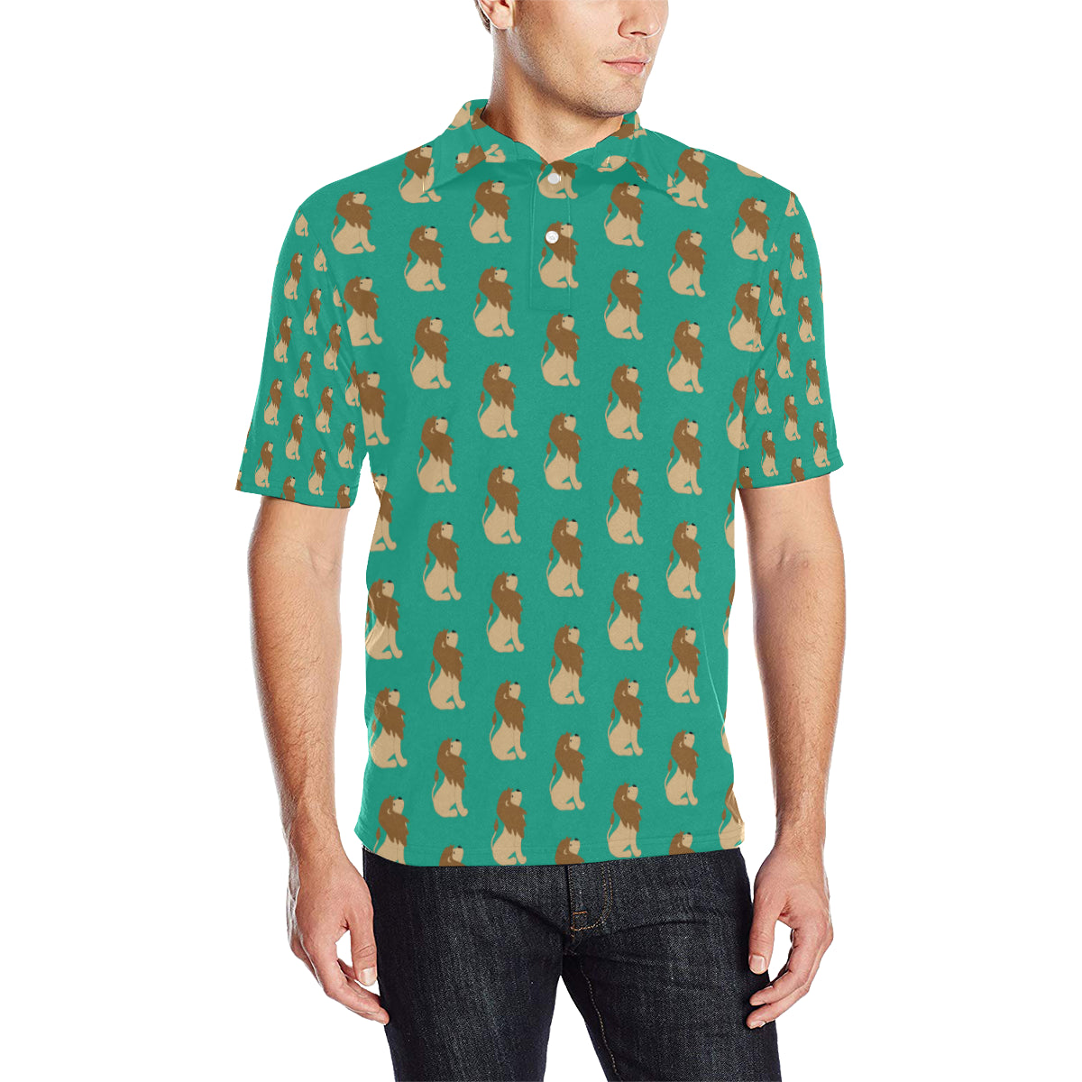 Lion Pattern Print Design 02 Men Polo Shirt