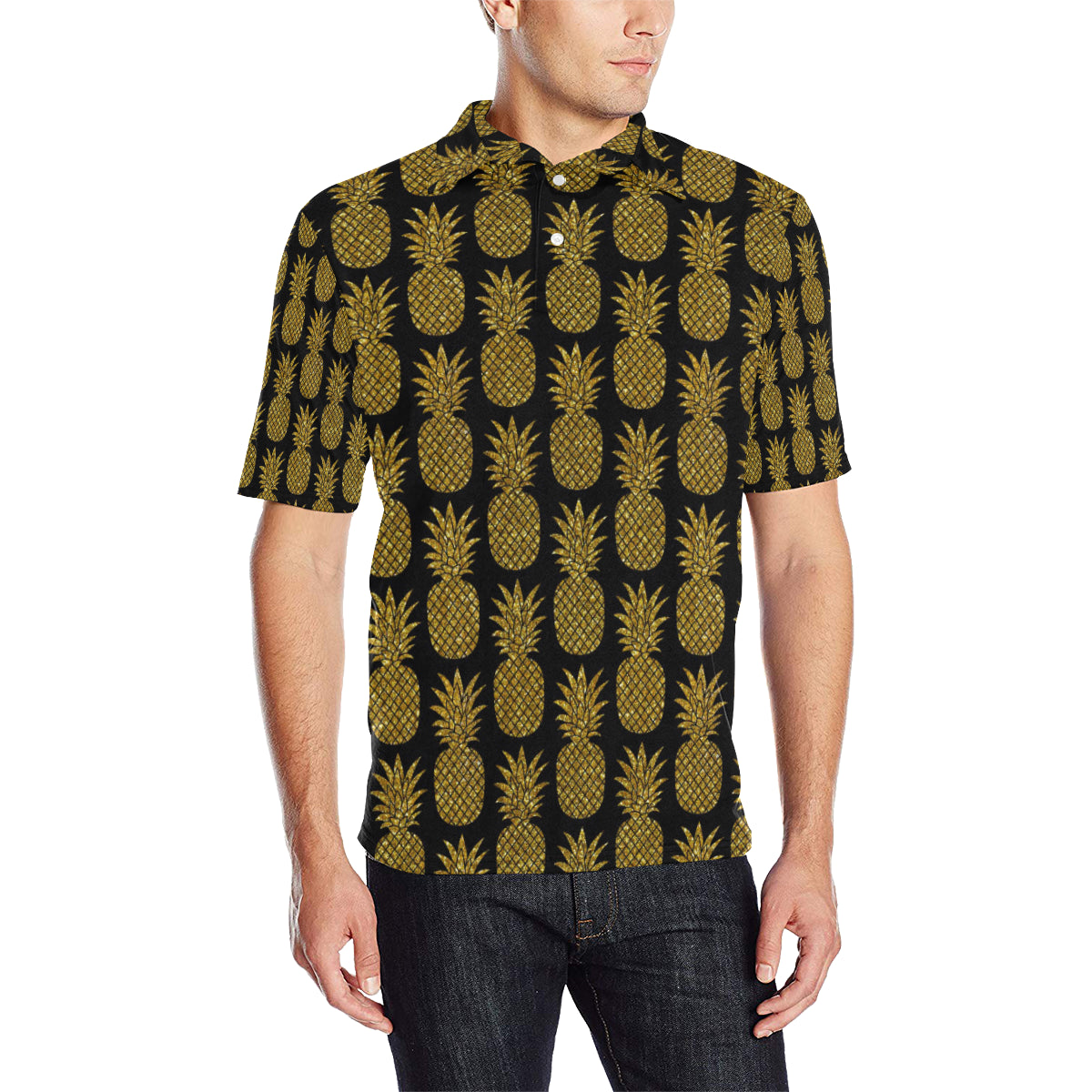 Gold Pineapple Pattern Print Design PP011 Men Polo Shirt